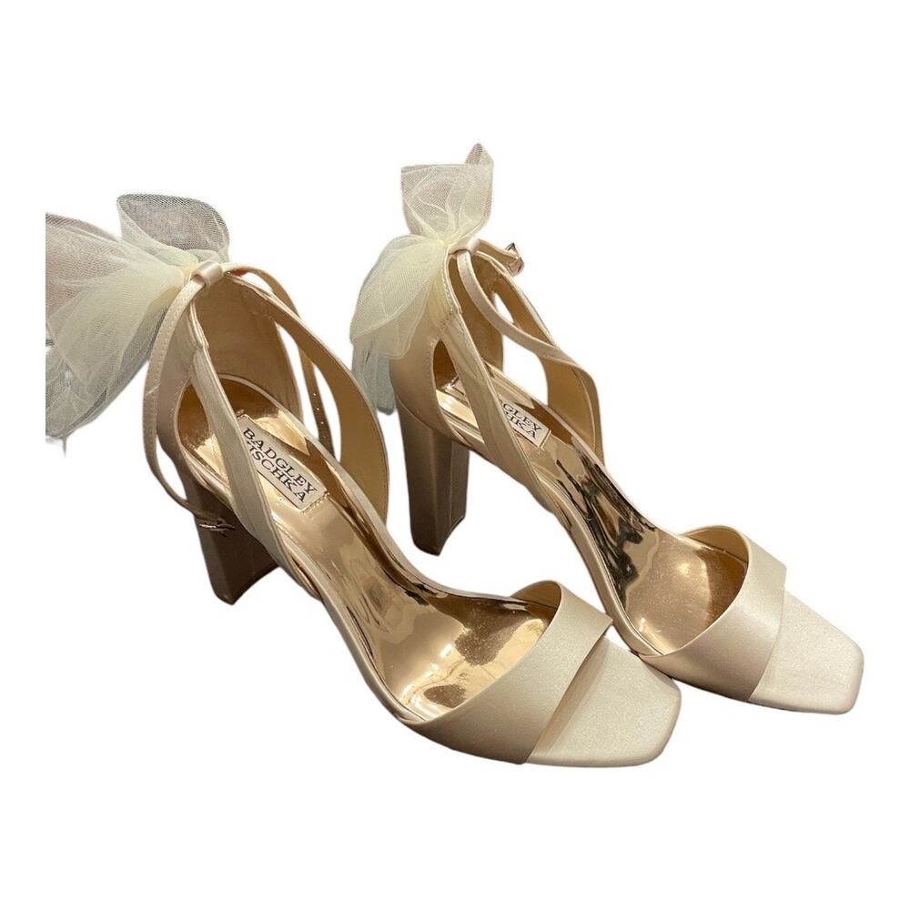 Badgley Mischka BHLDN Kim Heeled Sandals Mesh Bow Ankle Strap Leather Fall 10